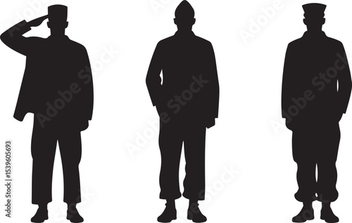 Standing soldier silhouette vector military man