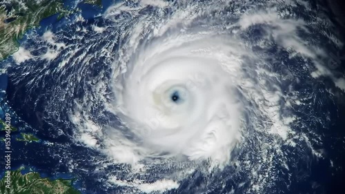 Powerful hurricane swirling over the ocean, satellite view