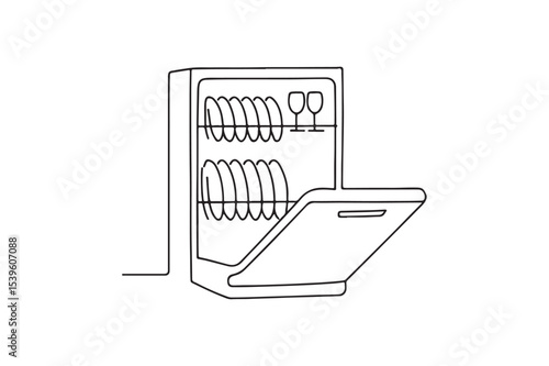 Dishwasher Door Open continuous one line drawing minimalism design