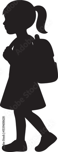 little girl with backpack silhouette logo, icon design set vector illustration