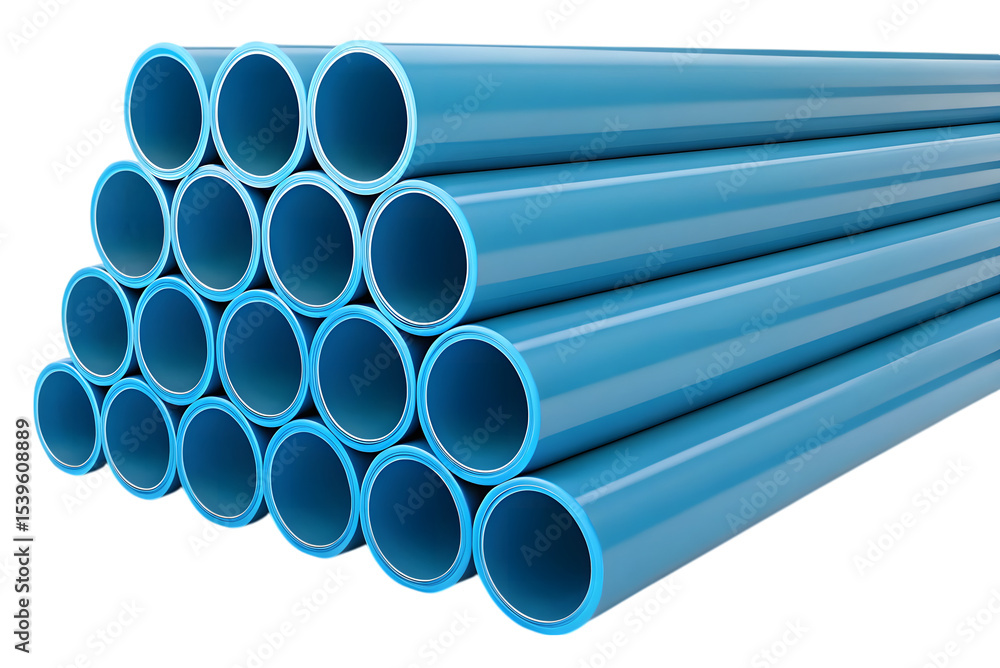 3d blue PVC pipe stack isolated on transparent PNG. 3d blue PVC pipe stack isolated on transparent PNG.