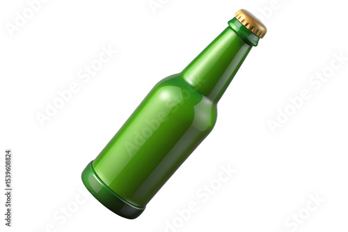 Green glass beer bottle with gold cap