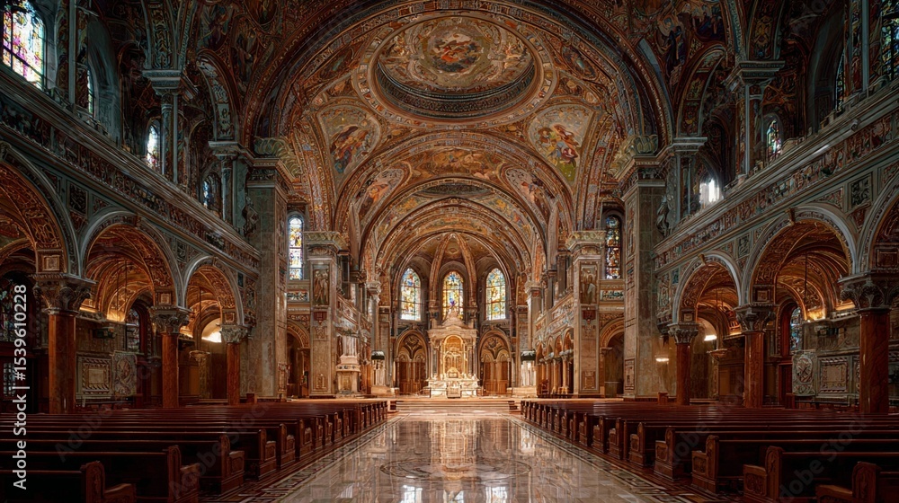 Obraz premium Historic Church Interior with Stained Glass/歴史的キリスト教会の内部:ステンドグラス9