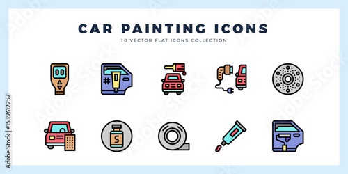 10 Car Painting Lineal Color icons pack. vector illustration.