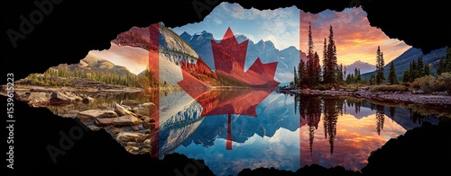 Canada flag and beautiful Canadian landscapes. High quality