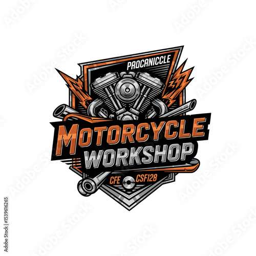 very cool motorcycle repair shop logo