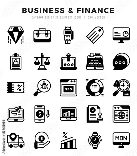 Vector icons set of Business & Finance. Lineal Filled style Icons.