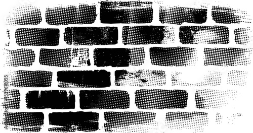 Abstract black and white brick wall pattern in halftone style for creative designs