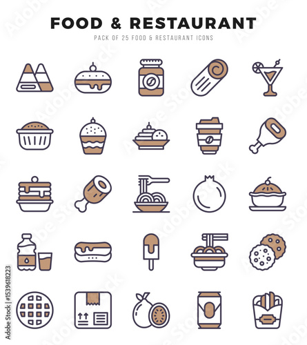 Food and Restaurant Icons Pack Two Color Style. Vector illustration.