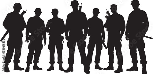 silhouettes of soldiers in uniform, silhouette, people, vector, business, group, illustration, men, black, crowd, family, silhouettes, child, boy, team, woman, businessman, outline, person, couple, bo