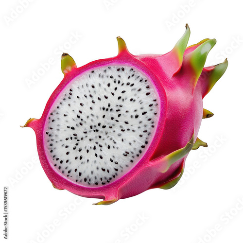 Halved pink dragon fruit isolated on transparent background