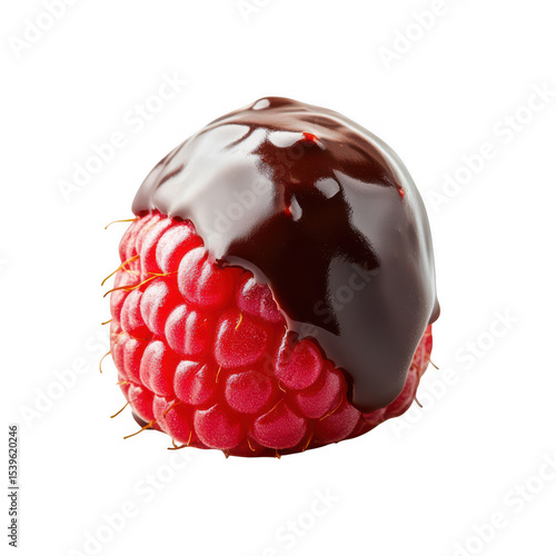 Chocolate covered raspberry isolated on transparent background