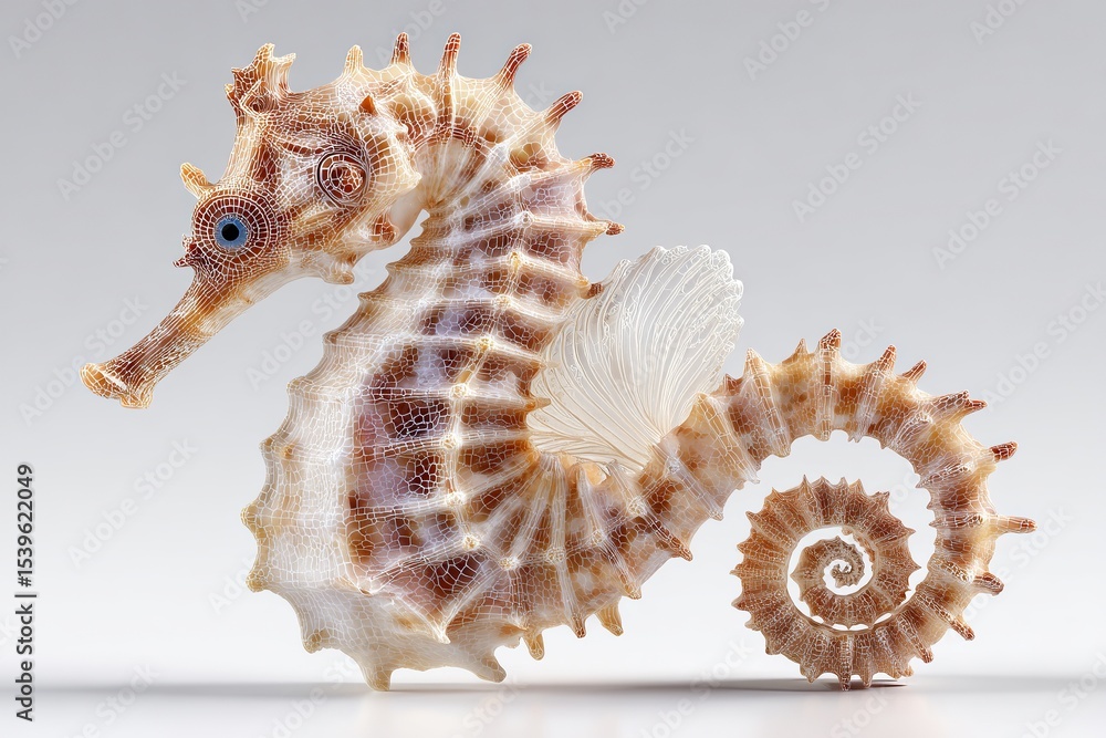 Fototapeta premium A small, brown and white sea creature with a blue eye