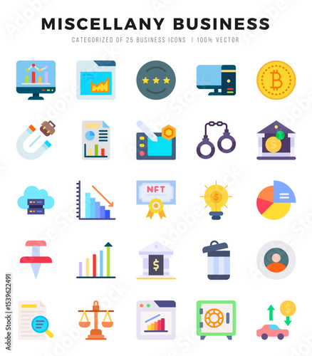 Schilderij op canvas Set of simple Flat Miscellany Business Icons