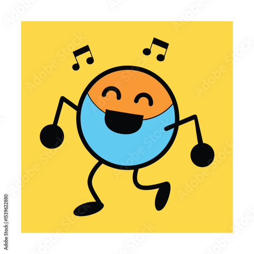 Emoticon Dancing to Joyful Music Notes