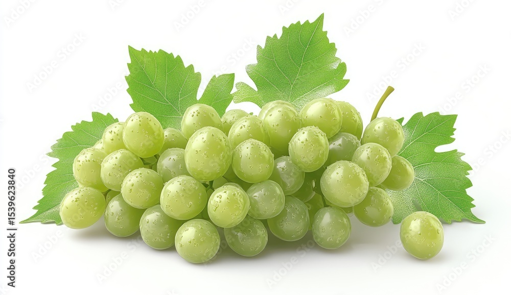 Fresh green grapes with leaves Fresh green grapes with leaves