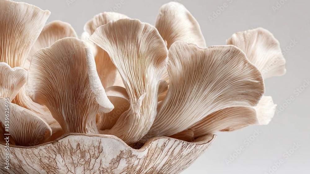 A bowl of mushrooms is sitting on a white background A bowl of mushrooms is sitting on a white background