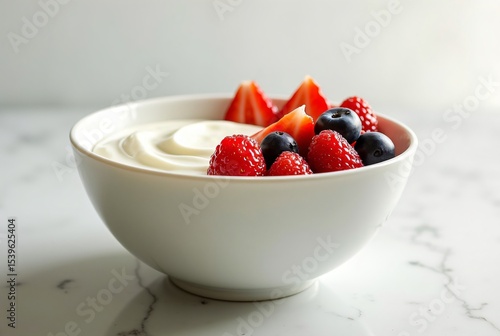 Bowl of Yogurt with Fruit for Healthy Breakfast Concept