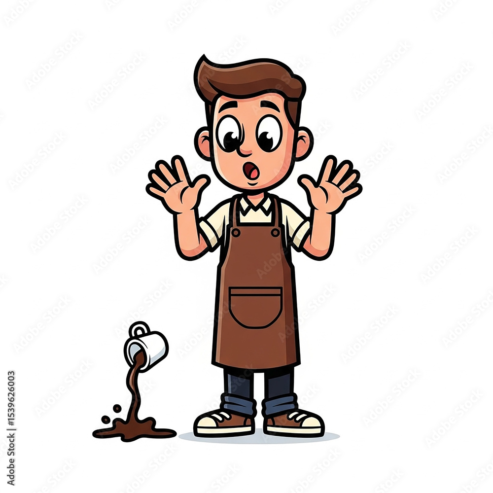 Oops! Spilled Coffee A Barista's Mishap - Cartoon Illustration Oops! Spilled Coffee A Barista's Mishap - Cartoon Illustration