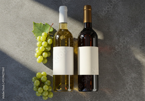 Wine bottles mockup with grapes
