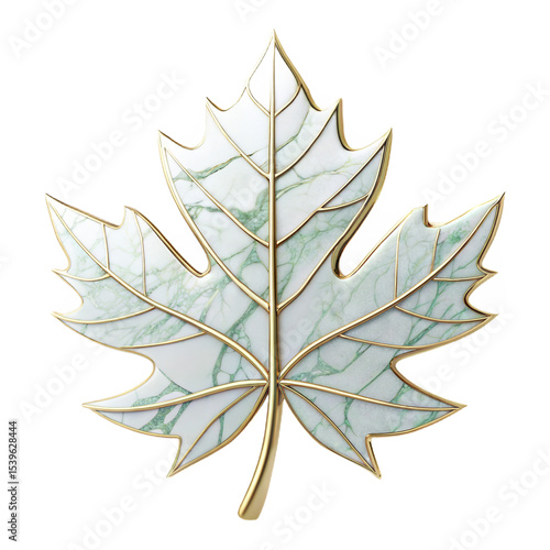 3D Leaf Icon in Marble Material Style on White Background