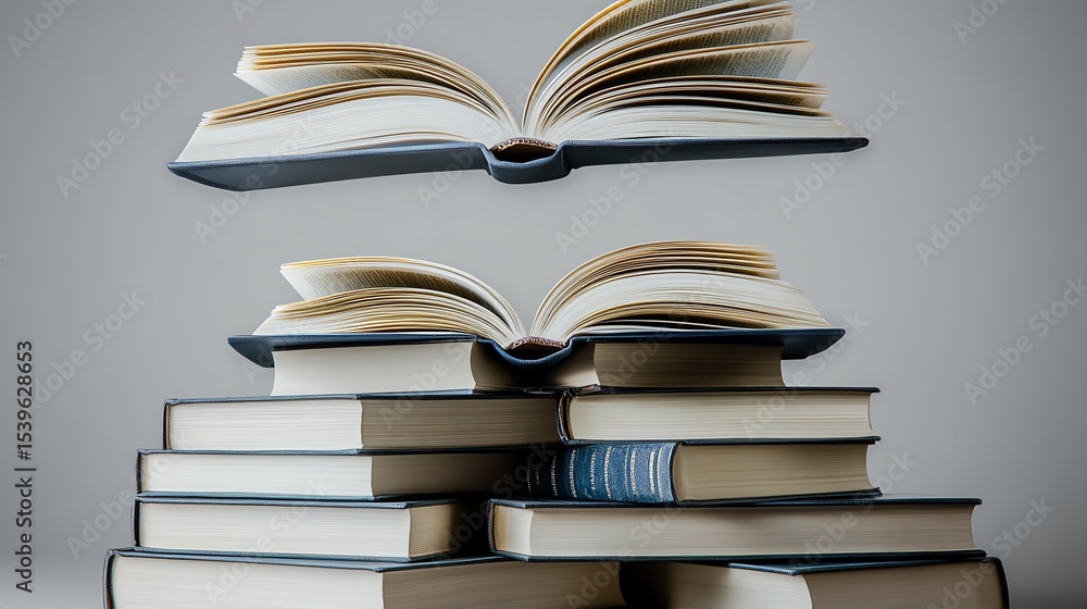 Naklejka premium An artistic stack of open and closed books.