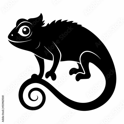 Silhouette of a chameleon isolated on a white background