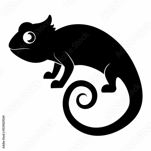 Silhouette of a chameleon isolated on a white background