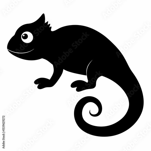Silhouette of a chameleon isolated on a white background