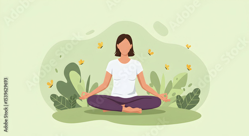 Wallpaper Mural Woman meditating peacefully in nature serene yoga mindfulness relaxation calmness zen peace tranquility wellbeing healthy lifestyle Torontodigital.ca