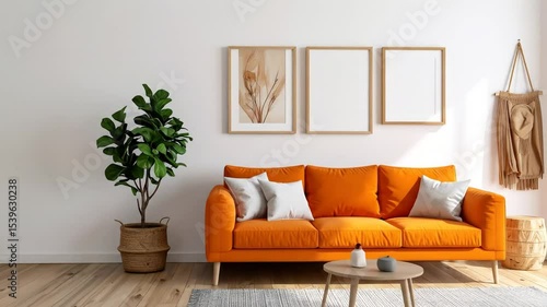 Wallpaper Mural Stylish Home Interior with Orange Sofa and Artwork for Modern Living Spaces Torontodigital.ca