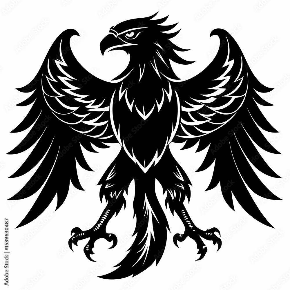 Fototapeta premium Bald eagle flying draw and paint on white background