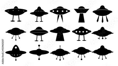 UFO set silhouettes on tranparent background
