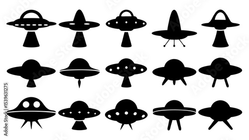 UFO set silhouettes on tranparent background