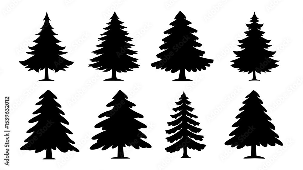 Obraz premium A set of minimalist pine trees silhouette vector