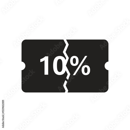 A ten percent discount coupon torn in the middle isolated on white background