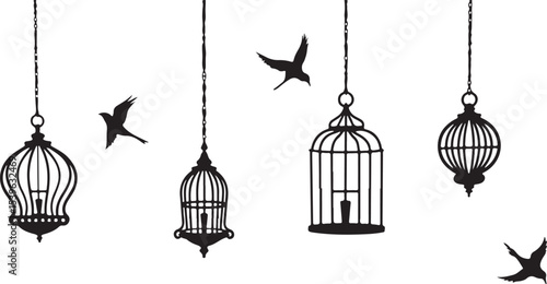 vector illustration of a bird cage, vector, illustration, silhouette, design, icon, helicopter, art, woman, fashion, black
