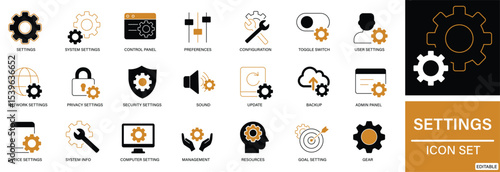 Settings Icon Set settings, gear, tools, preferences, configuration, 