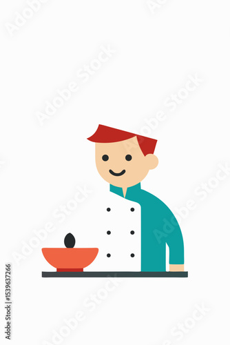 Happy Chef Preparing Delicious Food Culinary Arts Illustration