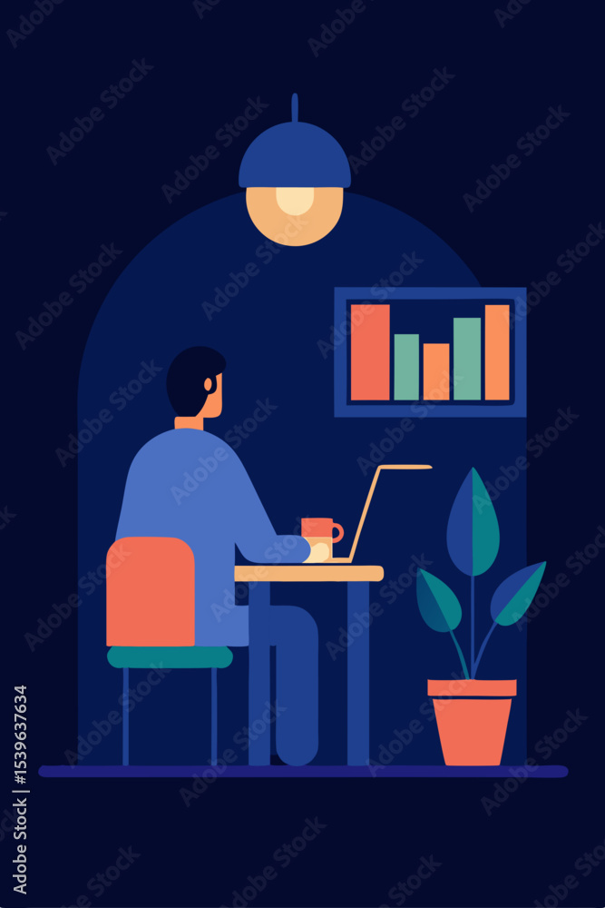 Night Work Focused Productivity in a Cozy Home Office Setting Night Work Focused Productivity in a Cozy Home Office Setting