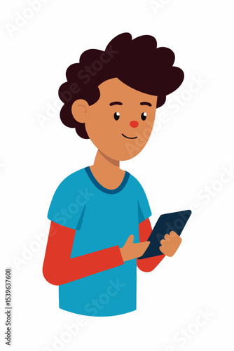 Young Boy Using Mobile Phone Digital Technology and Modern Childhood