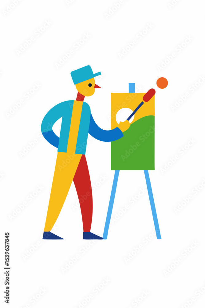 Fototapeta premium Vibrant Strokes A Colorful Artist at Work Painting Landscape