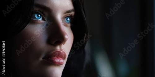 Wallpaper Mural Portrait of a Woman with Blue Eyes in Artistic Lighting Against a Dark Background Torontodigital.ca