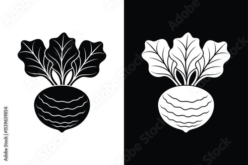 Kohlrabi Vector Art. Black and White Silhouette Icon for Food Graphics