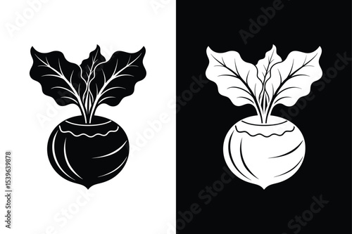 Minimal Kohlrabi Icon Vector. Bold Silhouette Vegetable Design