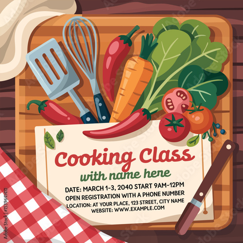 Vector illustration of cooking class flyer poster template design art