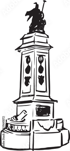 Armada Memorial, Devon, England landmark ink illustration. Historical monument sketch. Simple textured ink style. English famous travel destination vector drawing.
