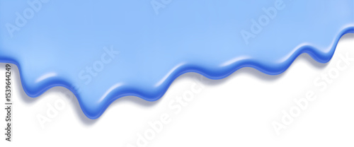 Glossy blue melt dripping ice cream texture - smooth blueberry liquid flow on white surface. Bright dessert topping with wavy border for sweet food designs, candy artwork or frozen treat visuals.