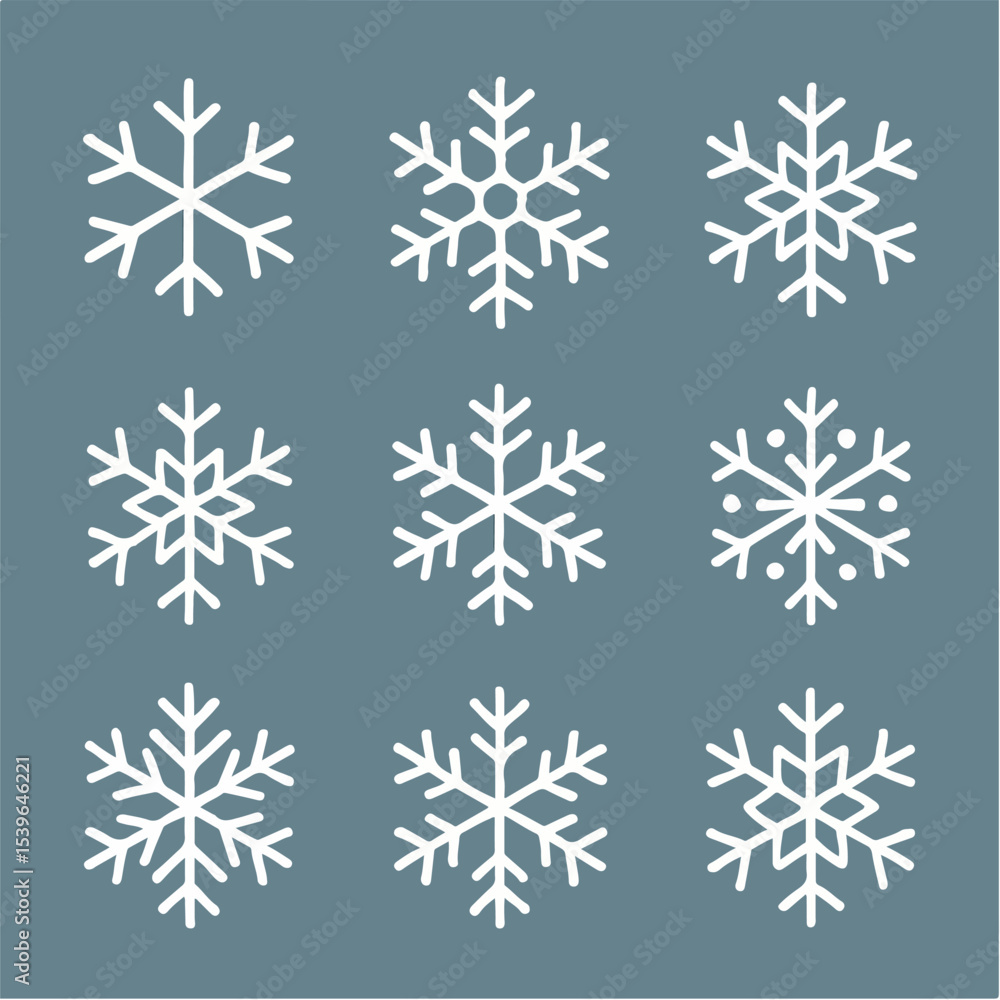 Fototapeta premium Set Vector Flat design line snowflakes vector icon set.
