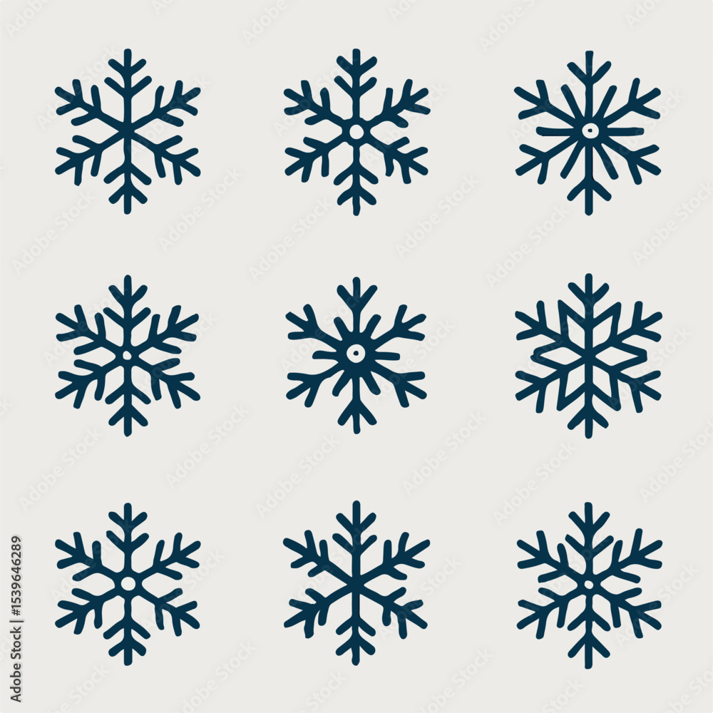 Fototapeta premium Set Vector Flat design line snowflakes vector icon set.